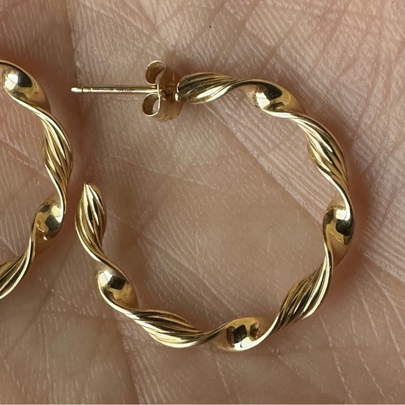 14k Solid Gold Twist Hoop Earrings - Picture 2 of 12